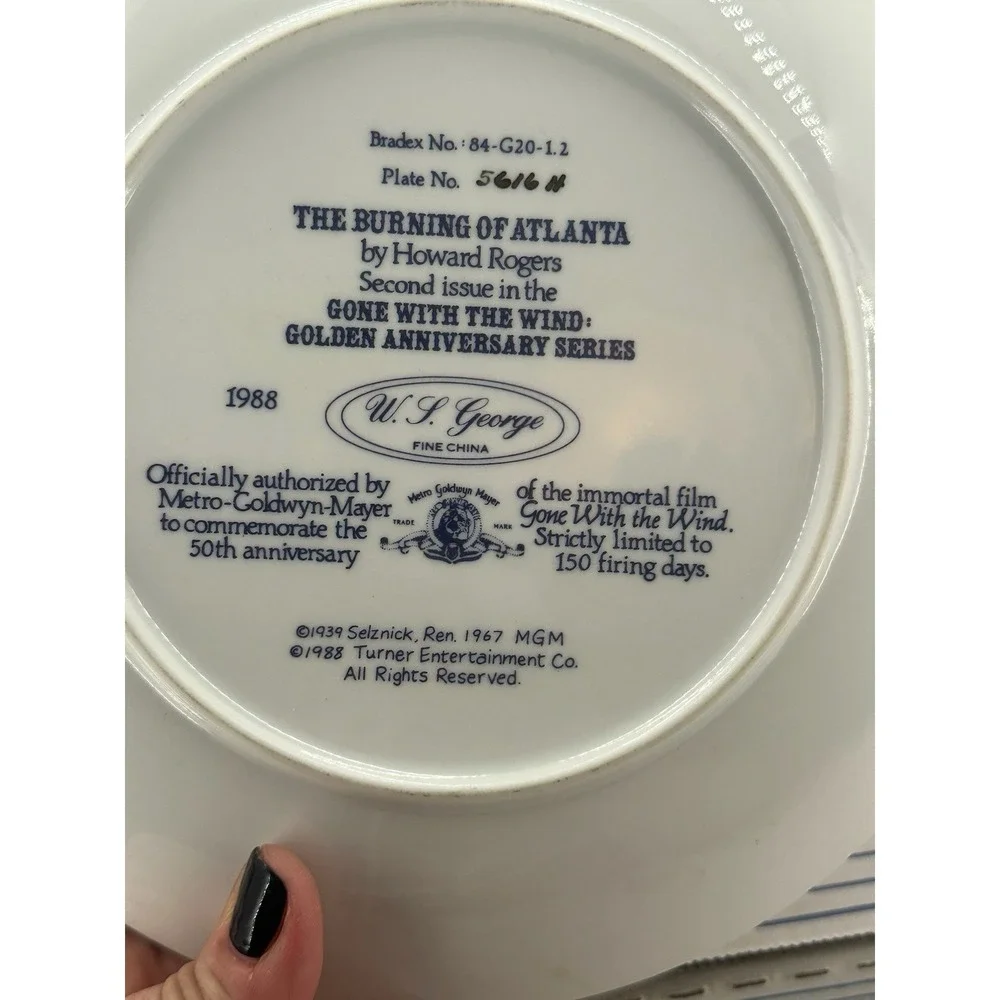 Gone With the Wind the Burning of Atlanta Collectors Plate 1988 bradford exchang